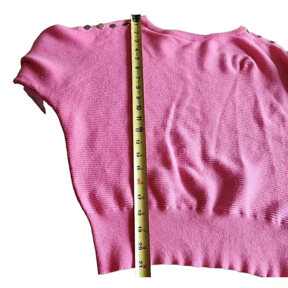 Catherine Malandrino Sweater Womens Size Small Pink Ribbed Knit Shoulder Button - Picture 5 of 5